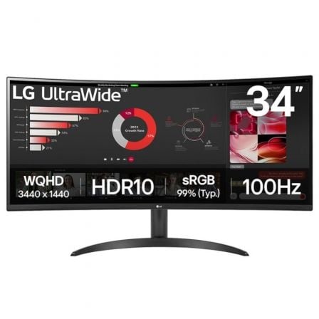 Monitor Profesional Ultrapanorámico Curvo LG 34WR50QK-B 34"/ WQHD/ Negro